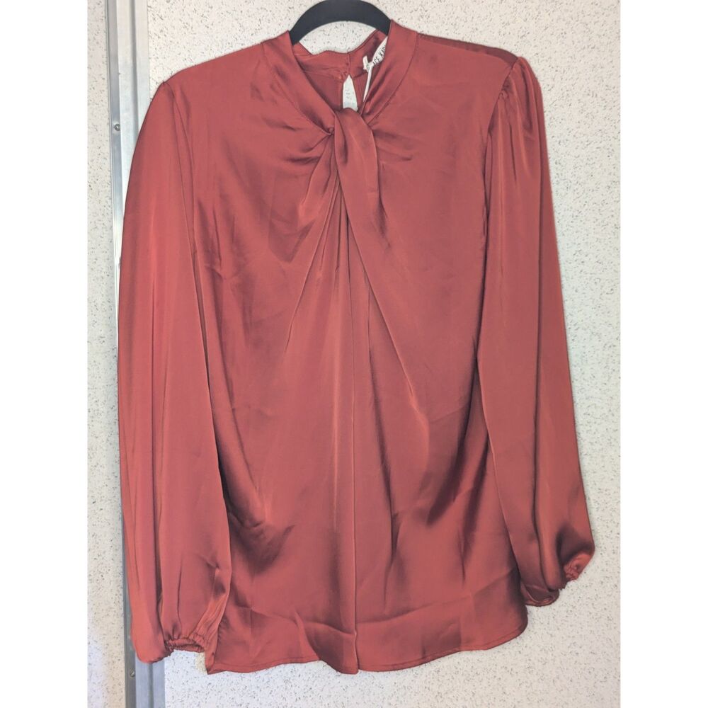 Grace Karin Women's Long Sleeve Polyester Satin Feel Blouse,Mock Neck Red Size L